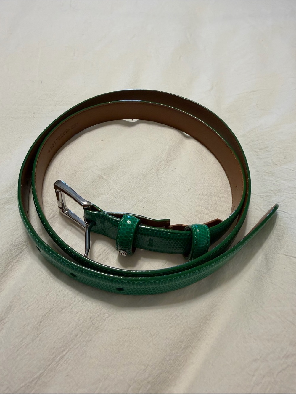 Lauren Ralph Lauren Green Leather Classic Preppy Quiet Luxury Waist Belt Sz L